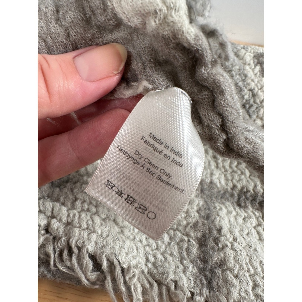 Aritzia Wilfred Wool Grey Neutral Diamond Mosaic Scarf Fringed Wrap - Picture 3 of 8